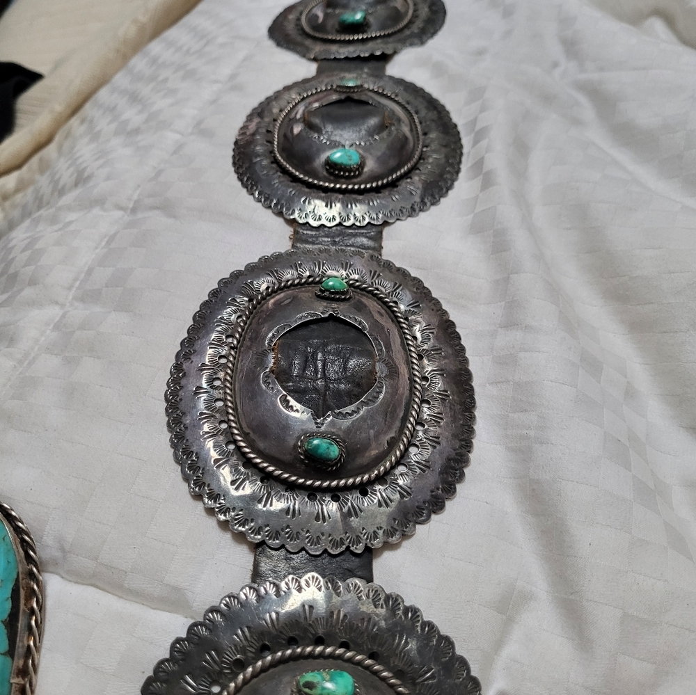 Vintage Silver and Turquoise Concho Belt